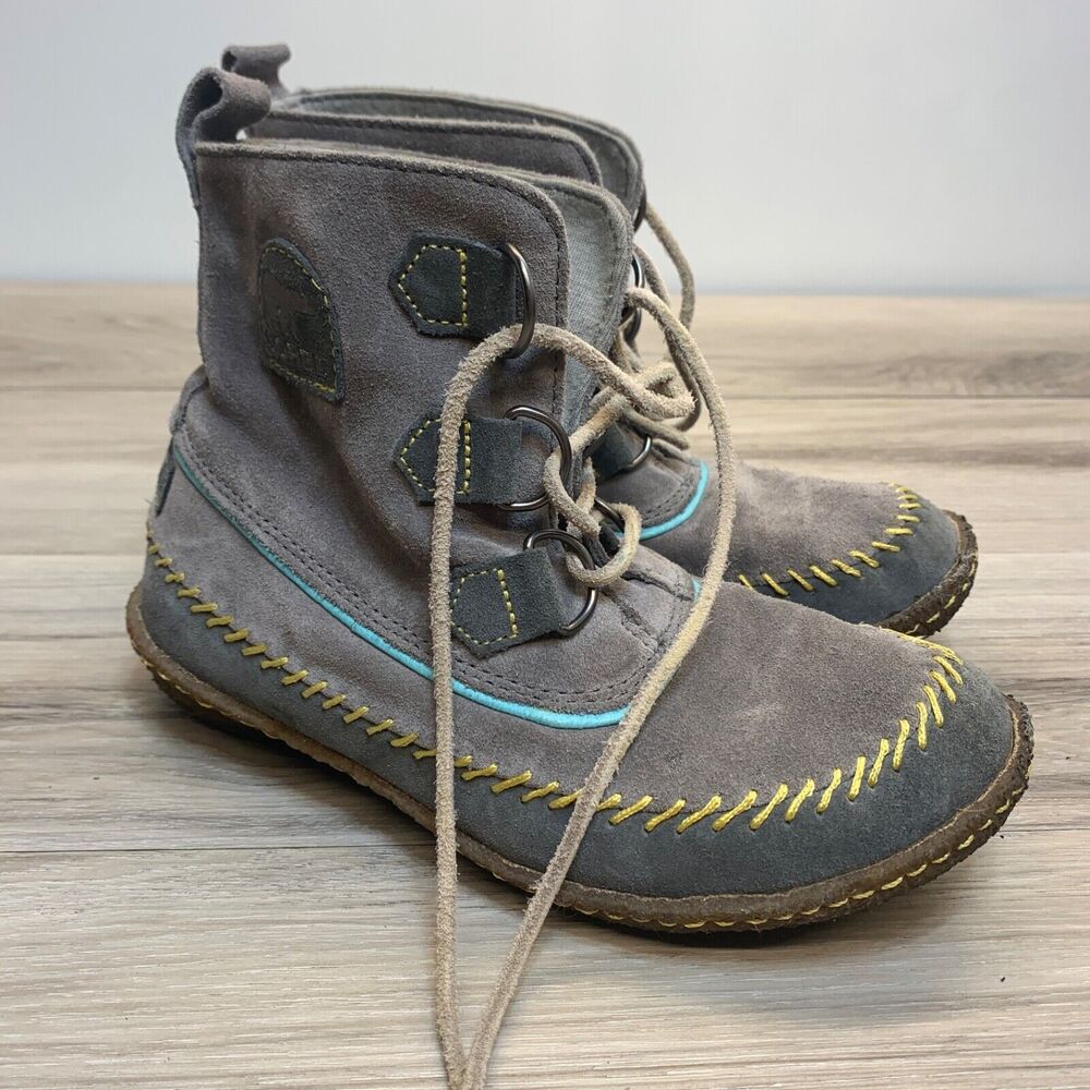 Women’s Sorel Joplin Suede Gray Ankle Boots/Moccasins Size 6.5 Lace‎ Up